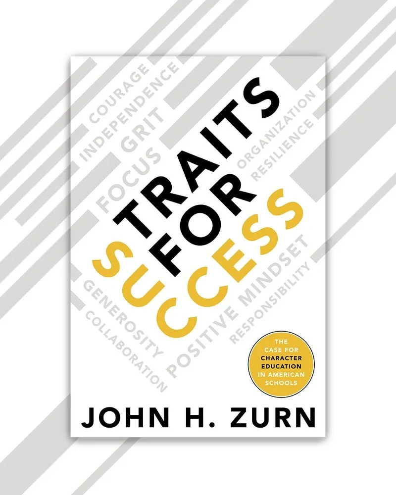 Traits for Success book cover design by Rachel Kelli for John H. Zurn — bold kinetic typography with gold and black character education theme